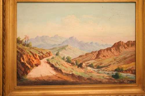 A superb large antique ornate gilded frame original landscape oil painting in excellent condition