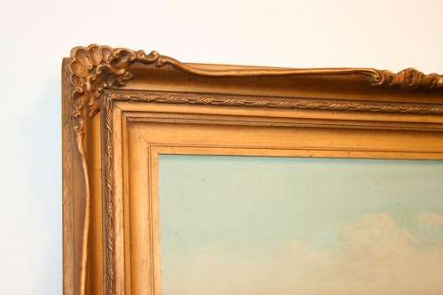 A superb large antique ornate gilded frame original landscape oil painting in excellent condition