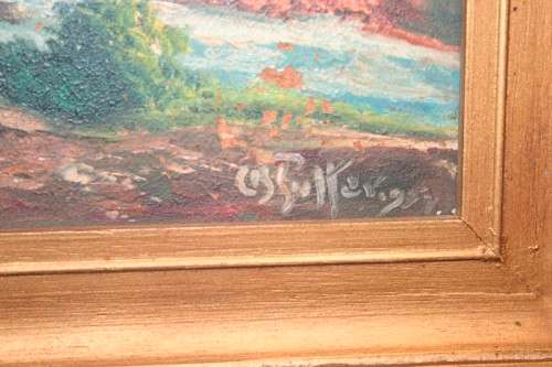 A superb large antique ornate gilded frame original landscape oil painting in excellent condition