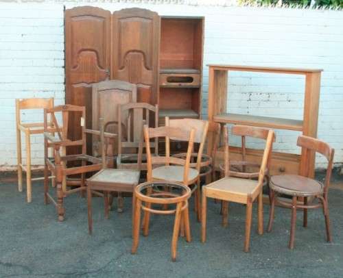 "Job Lot" Assorted furniture incl. a wardrobe, cabinet & chairs, perfect for restoration; RS17Sale