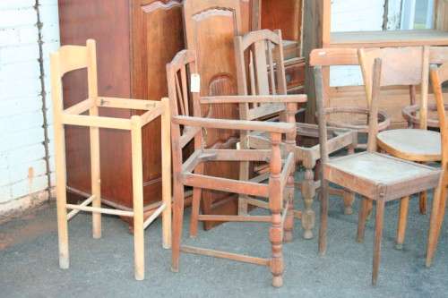 "Job Lot" Assorted furniture incl. a wardrobe, cabinet & chairs, perfect for restoration; RS17Sale