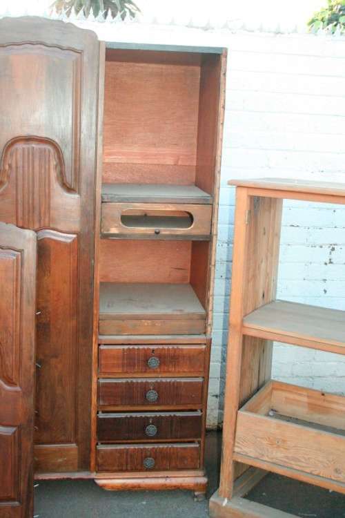 "Job Lot" Assorted furniture incl. a wardrobe, cabinet & chairs, perfect for restoration; RS17Sale