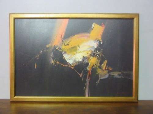 A superb original "Van Hussen" oil on board abstract painting in a stunning complimentary frame