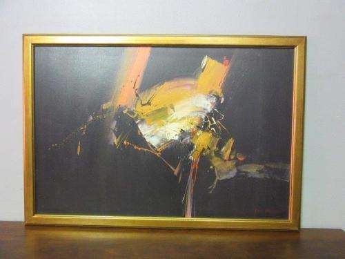 A superb original "Van Hussen" oil on board abstract painting in a stunning complimentary frame
