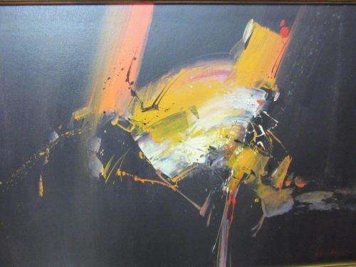 A superb original "Van Hussen" oil on board abstract painting in a stunning complimentary frame