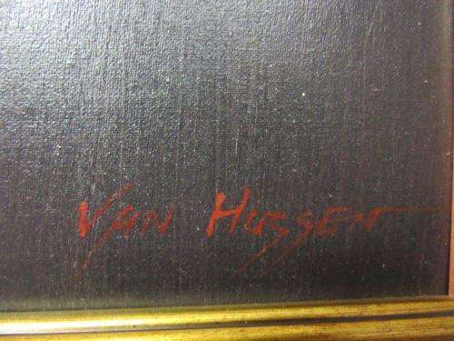 A superb original "Van Hussen" oil on board abstract painting in a stunning complimentary frame