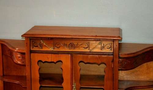 A fabulous antique Victorian Yew wood display/ book cabinet with scroll carved detailing & drawer