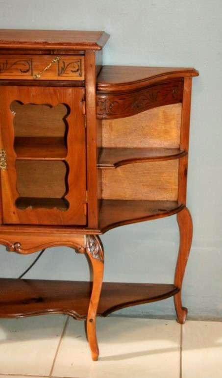 A fabulous antique Victorian Yew wood display/ book cabinet with scroll carved detailing & drawer