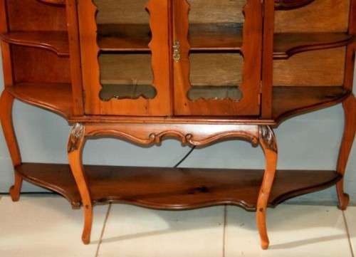 A fabulous antique Victorian Yew wood display/ book cabinet with scroll carved detailing & drawer