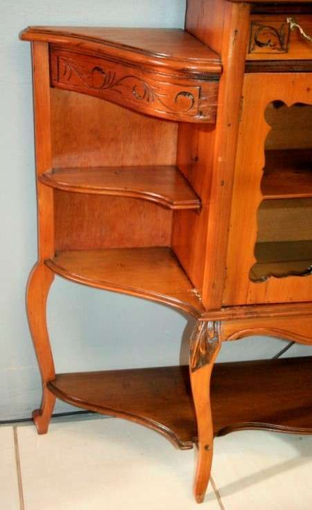 A fabulous antique Victorian Yew wood display/ book cabinet with scroll carved detailing & drawer