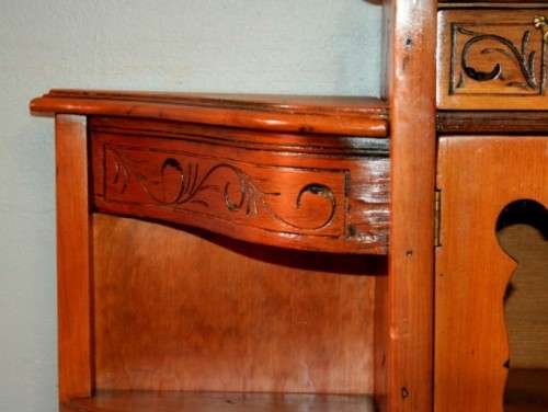 A fabulous antique Victorian Yew wood display/ book cabinet with scroll carved detailing & drawer