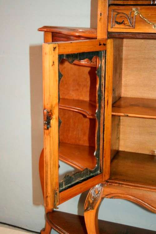 A fabulous antique Victorian Yew wood display/ book cabinet with scroll carved detailing & drawer