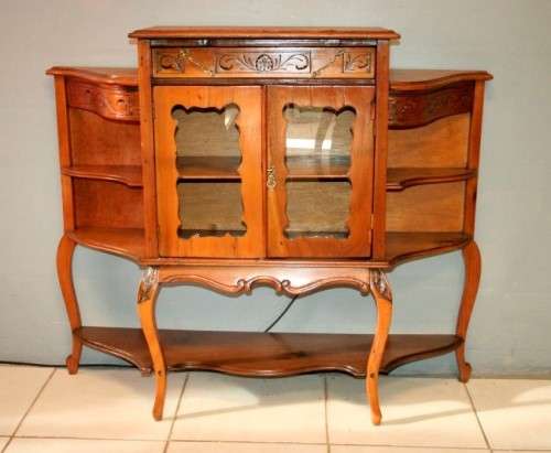 A fabulous antique Victorian Yew wood display/ book cabinet with scroll carved detailing & drawer