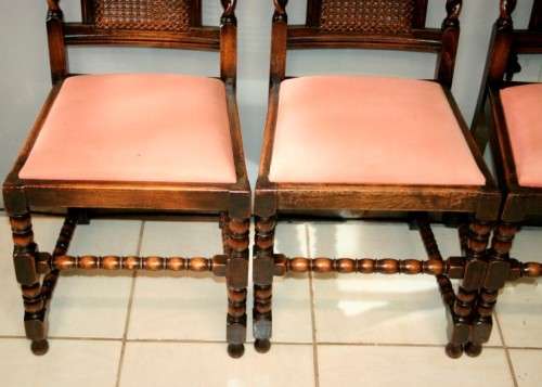 Six rare antique Victorian solid oak hand carved chairs with barley-twist uprights - price / chair