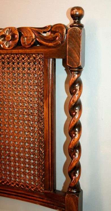 Six rare antique Victorian solid oak hand carved chairs with barley-twist uprights - price / chair