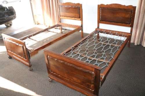 Two Imbuia ball and claw single beds  headboards, footboards - great for a shared bedroom.RS17Bed
