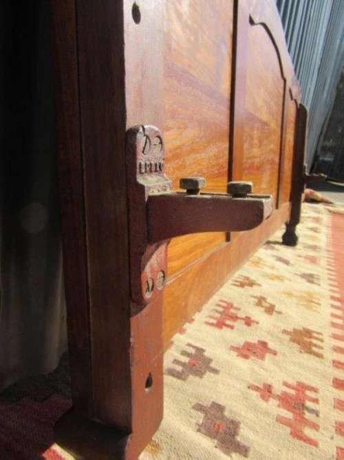 A beautiful vintage three-panel solid Imbuia double bed headboard and footboard set - RS17Bed