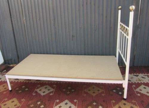 A wonderful (white) metal single bed (headboard and base combination) bed set - RS17Bed