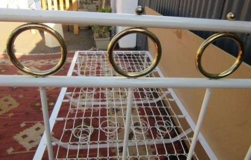 A wonderful (white) metal single bed (headboard and base combination) bed set - RS17Bed
