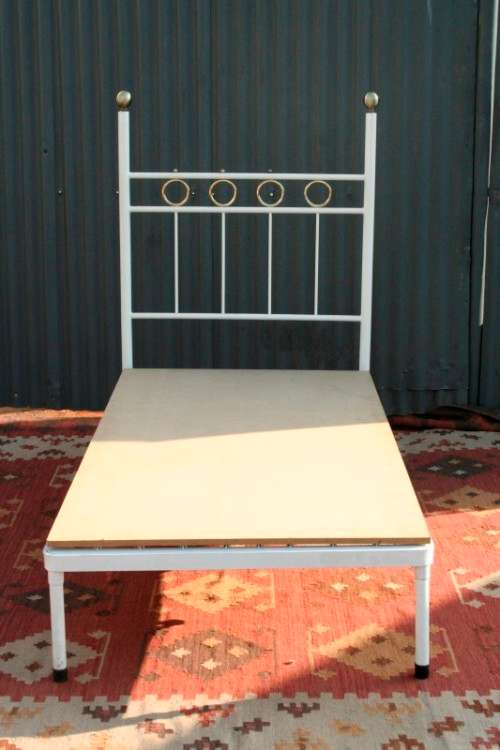 A wonderful (white) metal single bed (headboard and base combination) bed set - RS17Bed