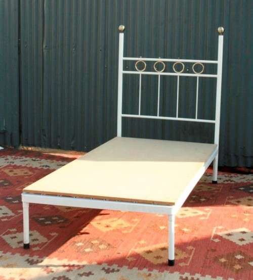 A wonderful (white) metal single bed (headboard and base combination) bed set - RS17Bed