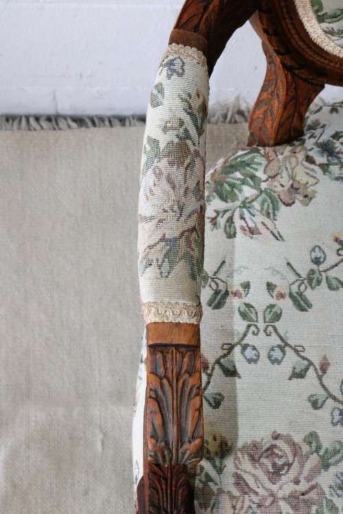 Magnificent antique Louis XIV solid Oak Fauteuil upholstered arm chair with intricate hand carving!