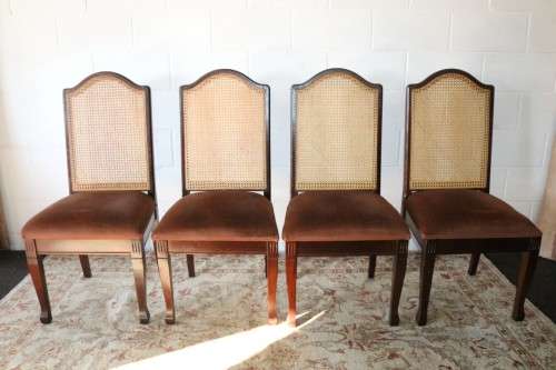 4x Fantastic vintage rattan-back & Imbuia dining chairs in great condition; price/chair - RS17Sale