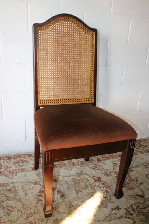4x Fantastic vintage rattan-back & Imbuia dining chairs in great condition; price/chair - RS17Sale