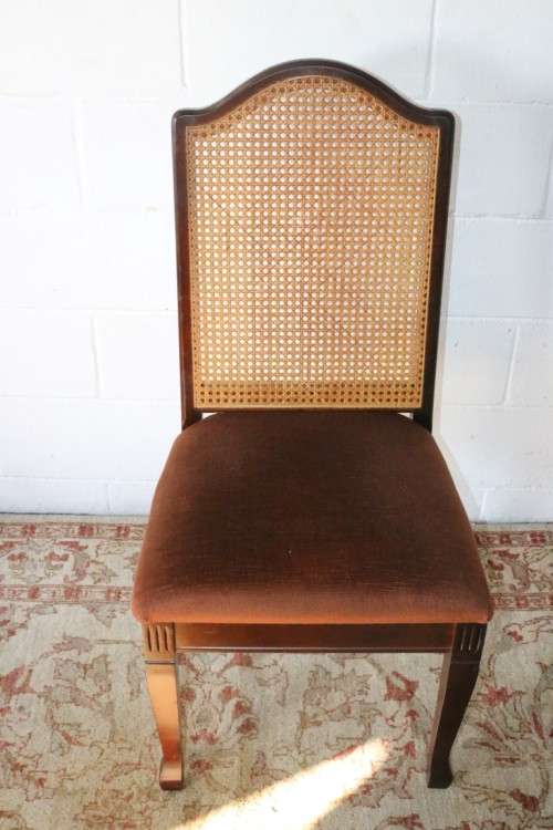 4x Fantastic vintage rattan-back & Imbuia dining chairs in great condition; price/chair - RS17Sale