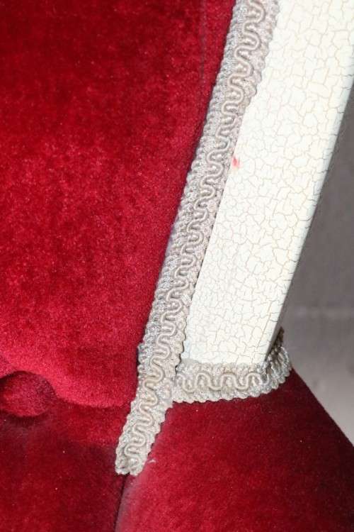 A gorgeous vintage solid wooden "Queen Anne" arm chair in a claret red velvet fabric - RS17Sale