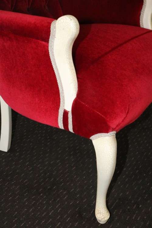 A gorgeous vintage solid wooden "Queen Anne" arm chair in a claret red velvet fabric - RS17Sale