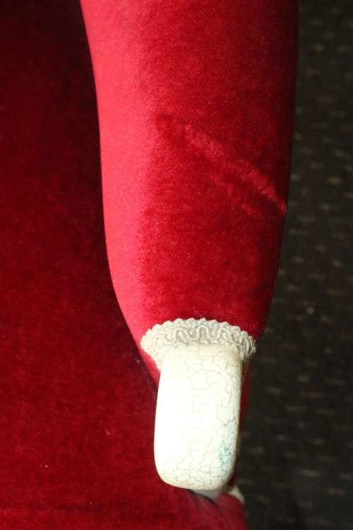 A gorgeous vintage solid wooden "Queen Anne" arm chair in a claret red velvet fabric - RS17Sale