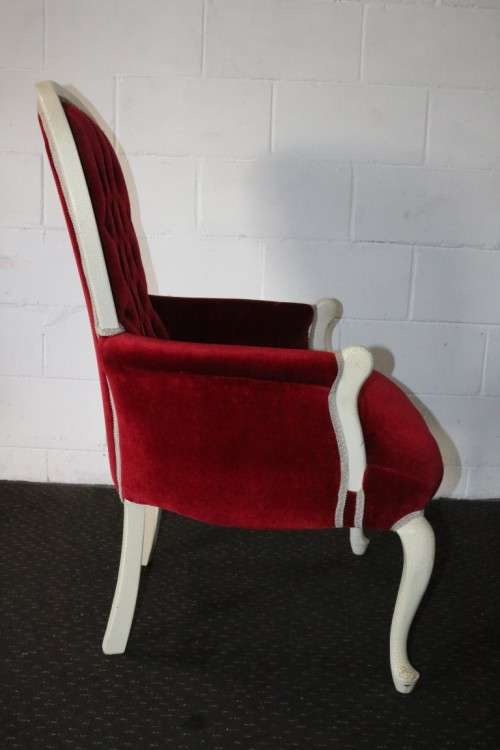 A gorgeous vintage solid wooden "Queen Anne" arm chair in a claret red velvet fabric - RS17Sale