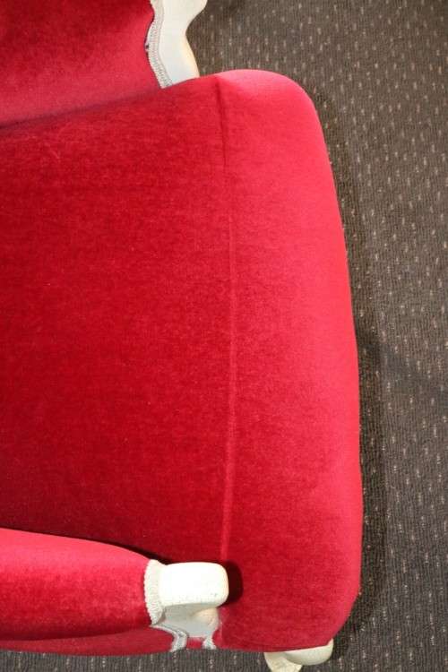 A gorgeous vintage solid wooden "Queen Anne" arm chair in a claret red velvet fabric - RS17Sale