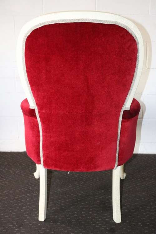 A gorgeous vintage solid wooden "Queen Anne" arm chair in a claret red velvet fabric - RS17Sale