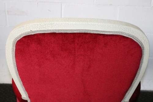 A gorgeous vintage solid wooden "Queen Anne" arm chair in a claret red velvet fabric - RS17Sale