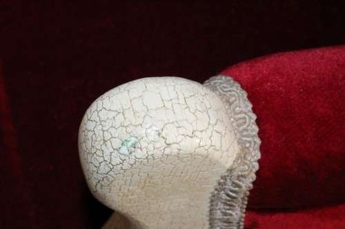 A gorgeous vintage solid wooden "Queen Anne" arm chair in a claret red velvet fabric - RS17Sale