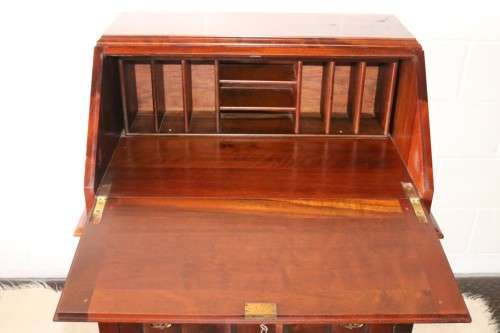 A fantastic antique (c.1935) Imbuia ball & claw fall-top writing bureau with two large drawers