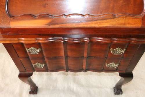 A fantastic antique (c.1935) Imbuia ball & claw fall-top writing bureau with two large drawers