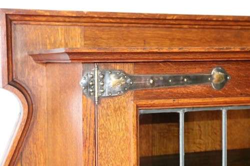 A superb antique Edwardian solid honeyed Oak buffet hutch server w/ spectacular brass embellishments