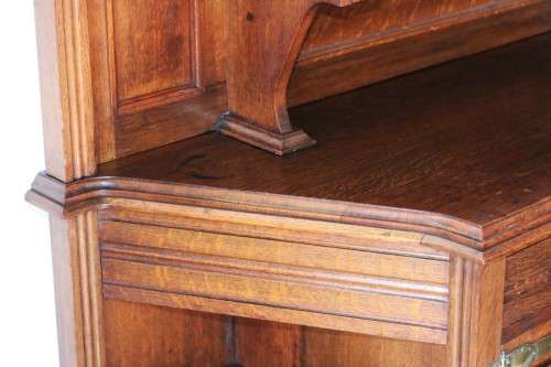 A superb antique Edwardian solid honeyed Oak buffet hutch server w/ spectacular brass embellishments