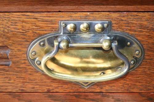 A superb antique Edwardian solid honeyed Oak buffet hutch server w/ spectacular brass embellishments