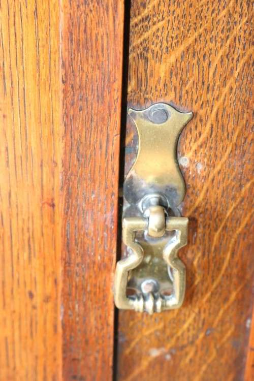 A superb antique Edwardian solid honeyed Oak buffet hutch server w/ spectacular brass embellishments
