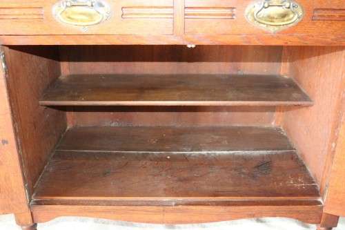 A superb antique Edwardian solid honeyed Oak buffet hutch server w/ spectacular brass embellishments