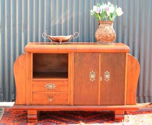 An incredible antique Art Deco double-door buffet cabinet with two drawers and stylish handles