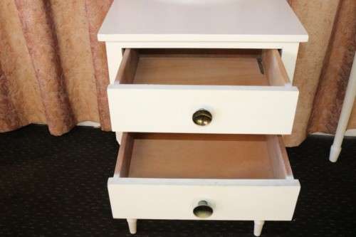 A lovely vintage white dressing table, side table and stool - lovely bedroom set in great condition