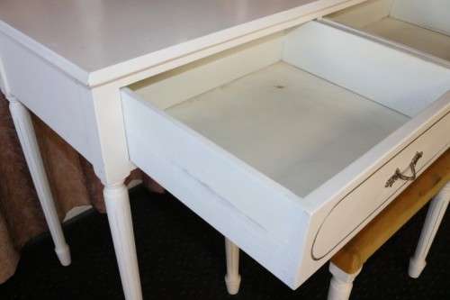 A lovely vintage white dressing table, side table and stool - lovely bedroom set in great condition