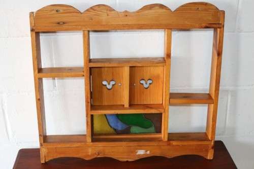 A wonderful vintage solid Oregon medicine/ vanity wall cabinet with two doors and stained glass