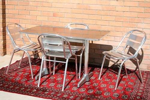 Wonderful polished aluminium outdoor all-weather patio table & 4x chair set in great condition - AAA
