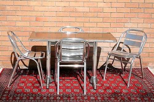 Wonderful polished aluminium outdoor all-weather patio table & 4x chair set in great condition - AAA